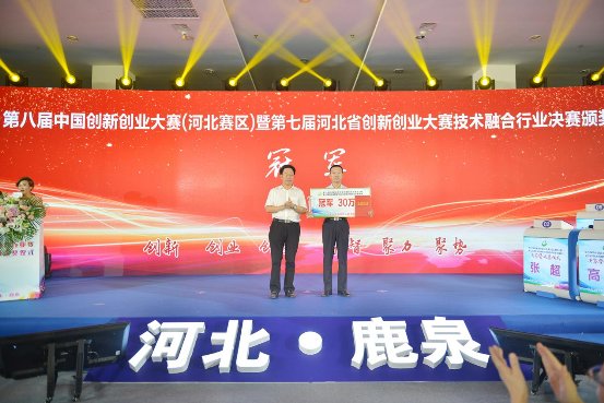 河北省科技厅副厅长李丛民为技术融合行业决赛冠军颁奖