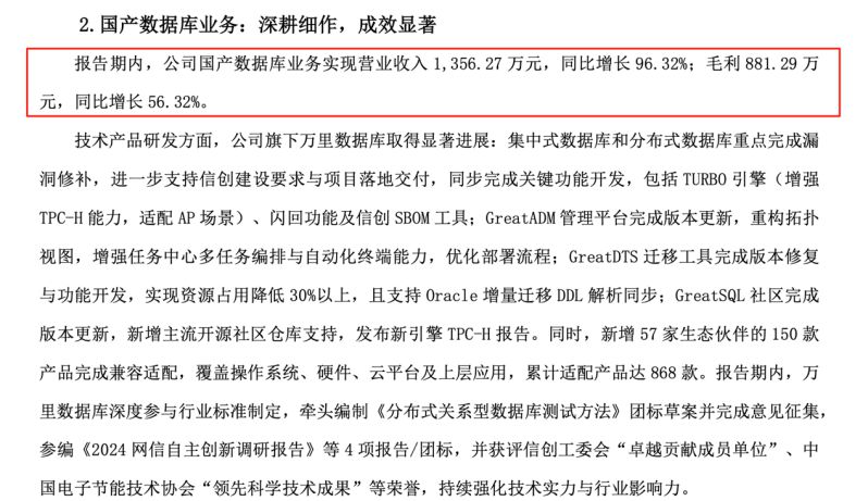 数据库行业红海角逐  万里数据库2025半年度营收逆势翻倍