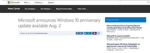 微软自曝Win 10年度大更新时间